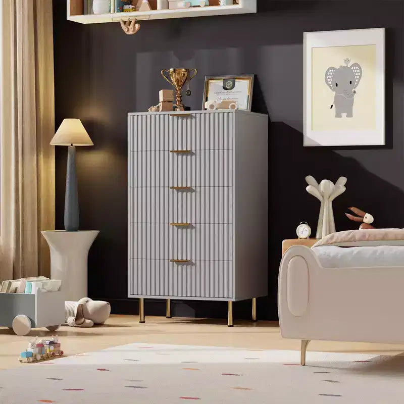 Fluted 5 Drawer Dresser for Bedroom, 48 Tall Modern Chest of Drawers with Deep Drawers and Wide Top, for Living Room, Hallway, Kids Room