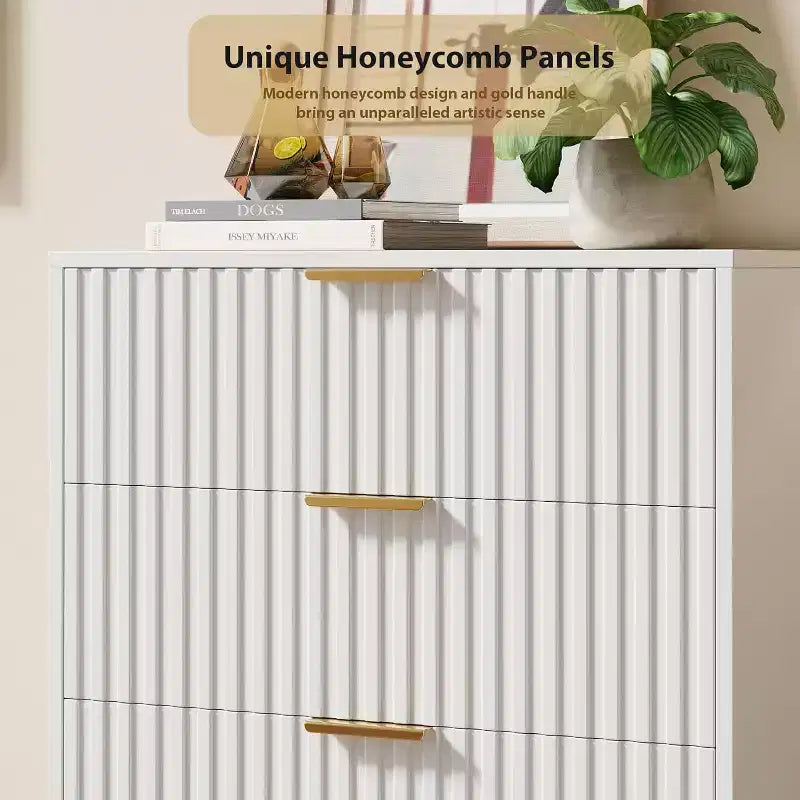 Fluted 5 Drawer Dresser for Bedroom, 48 Tall Modern Chest of Drawers with Deep Drawers and Wide Top, for Living Room, Hallway, Kids Room