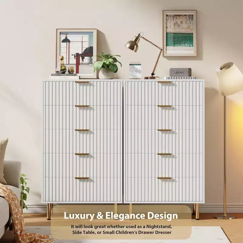 Fluted 5 Drawer Dresser for Bedroom, 48 Tall Modern Chest of Drawers with Deep Drawers and Wide Top, for Living Room, Hallway, Kids Room