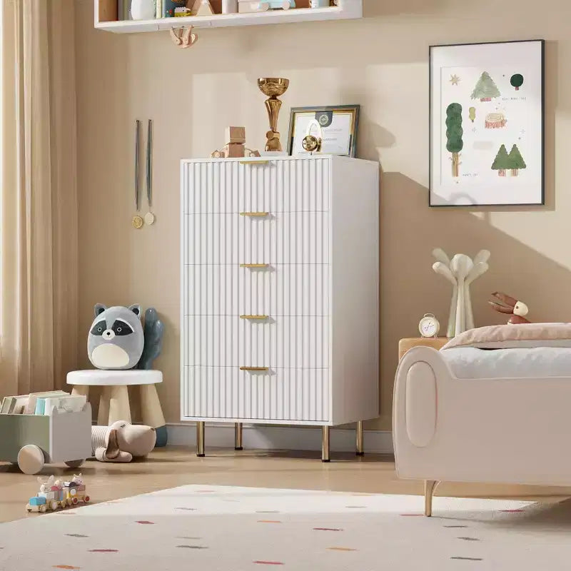 Fluted 5 Drawer Dresser for Bedroom, 48 Tall Modern Chest of Drawers with Deep Drawers and Wide Top, for Living Room, Hallway, Kids Room