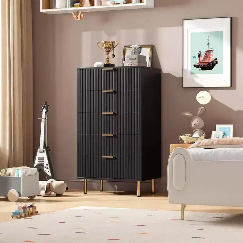 Fluted 5 Drawer Dresser for Bedroom, 48 Tall Modern Chest of Drawers with Deep Drawers and Wide Top, for Living Room, Hallway, Kids Room