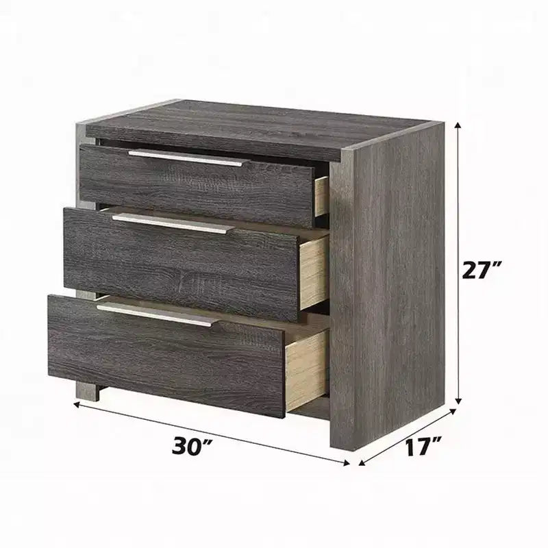 30" Nightstand with 5 Storage Drawers and Metal Handles, Gray
