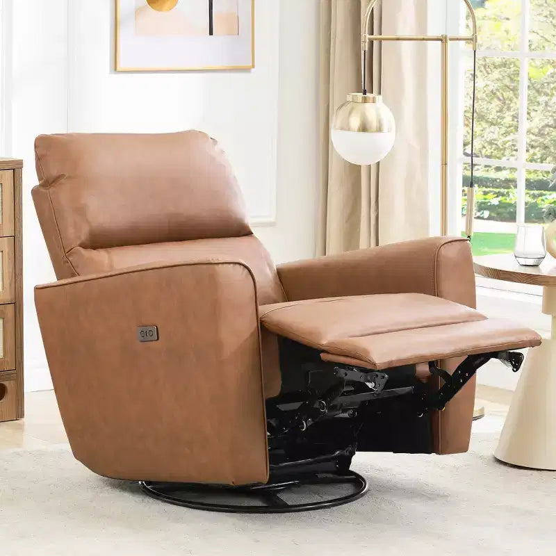 Power Recliner Chair, PU Leather Upholstered Swivel Glider with Adjustable Footrest and Curved Armrest for Living Room, Office, Bedroom