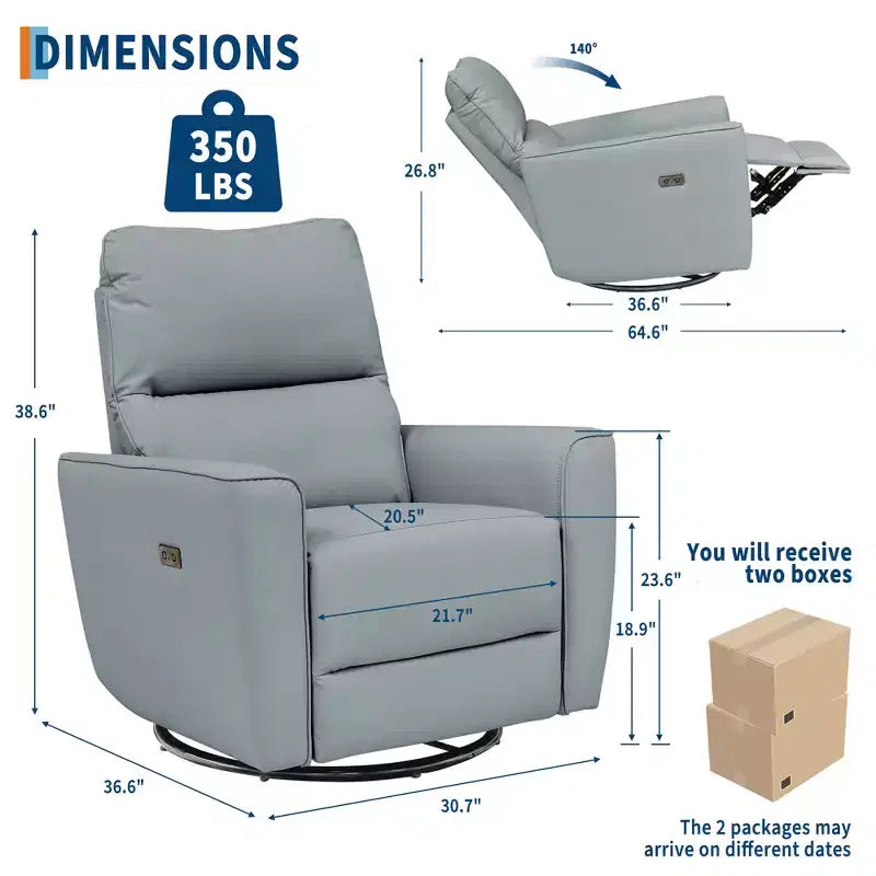 Power Recliner Chair, PU Leather Upholstered Swivel Glider with Adjustable Footrest and Curved Armrest for Living Room, Office, Bedroom