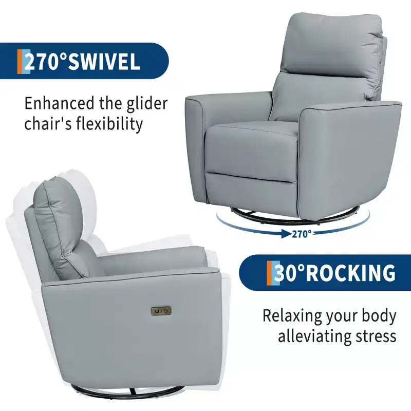 Power Recliner Chair, PU Leather Upholstered Swivel Glider with Adjustable Footrest and Curved Armrest for Living Room, Office, Bedroom