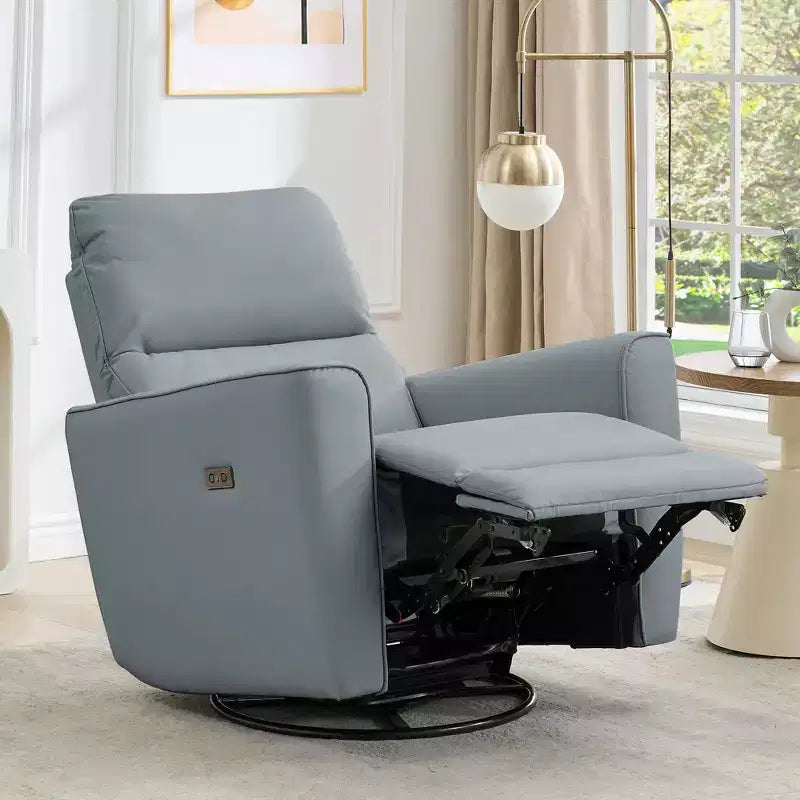 Power Recliner Chair, PU Leather Upholstered Swivel Glider with Adjustable Footrest and Curved Armrest for Living Room, Office, Bedroom