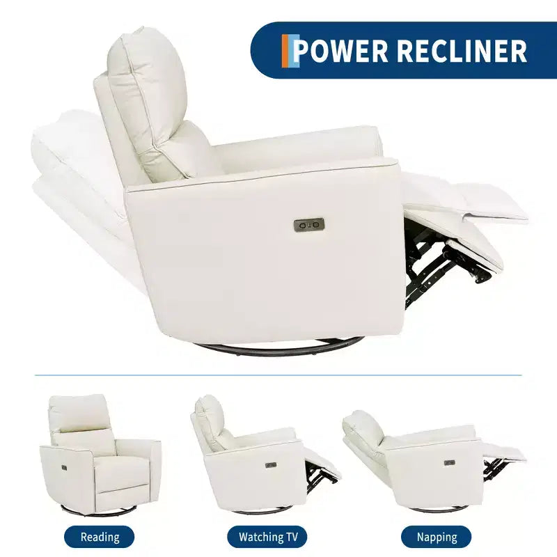 Power Recliner Chair, PU Leather Upholstered Swivel Glider with Adjustable Footrest and Curved Armrest for Living Room, Office, Bedroom