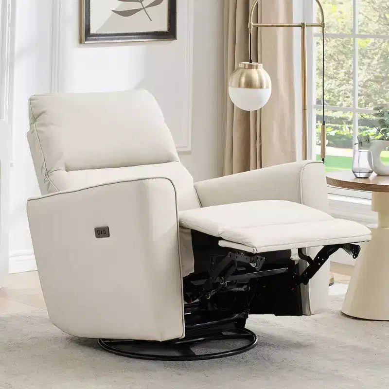 Power Recliner Chair, PU Leather Upholstered Swivel Glider with Adjustable Footrest and Curved Armrest for Living Room, Office, Bedroom