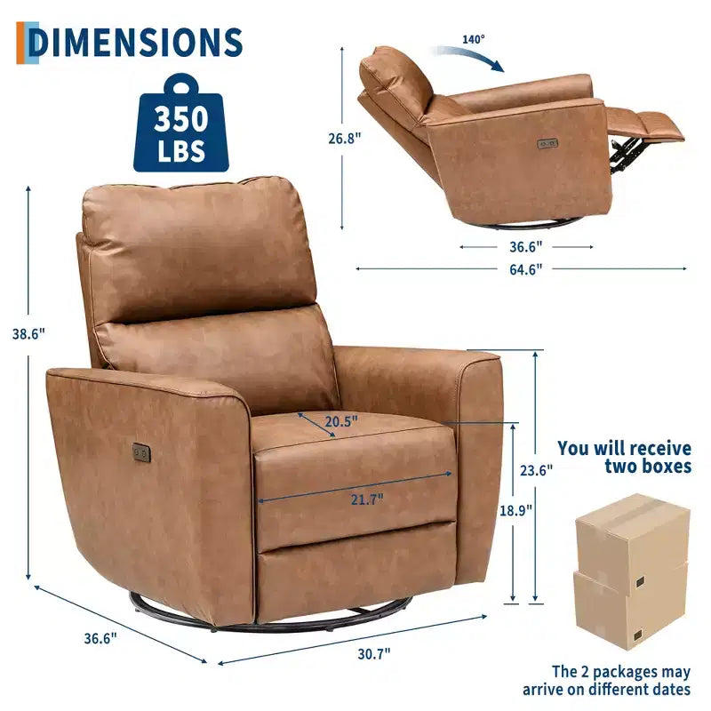 Power Recliner Chair, PU Leather Upholstered Swivel Glider with Adjustable Footrest and Curved Armrest for Living Room, Office, Bedroom