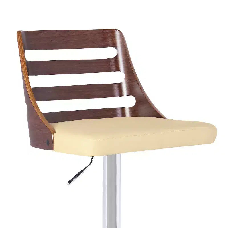 Tabouret de bar - Chrome, Noyer et Similicuir Crème