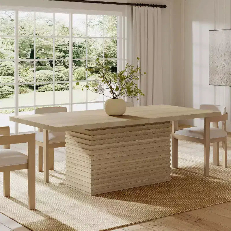 84" Wood Rectangular Dining Table for 6, Pedestal Base