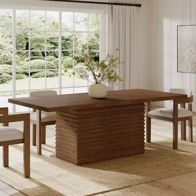 84" Wood Rectangular Dining Table for 6, Pedestal Base
