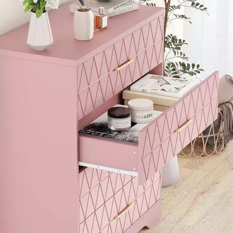 Tall Dresser for Bedroom Closet with 4 Drawers, Wood Chest of Drawers with Gold Handles