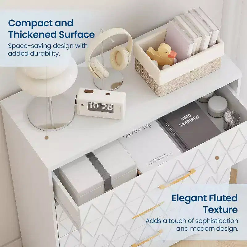 Tall Dresser for Bedroom Closet with 4 Drawers, Wood Chest of Drawers with Gold Handles