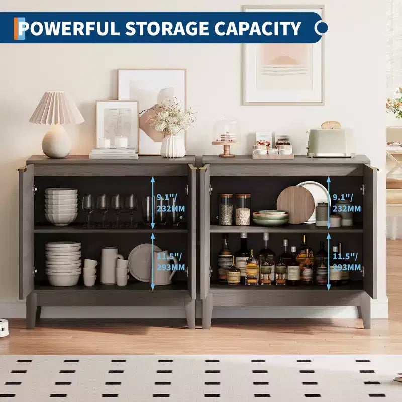 31,5" Buffet cannelé moderne avec 2 portes - Bahut du milieu du siècle, meuble de bar et console pour cuisine, salle à manger, entrée