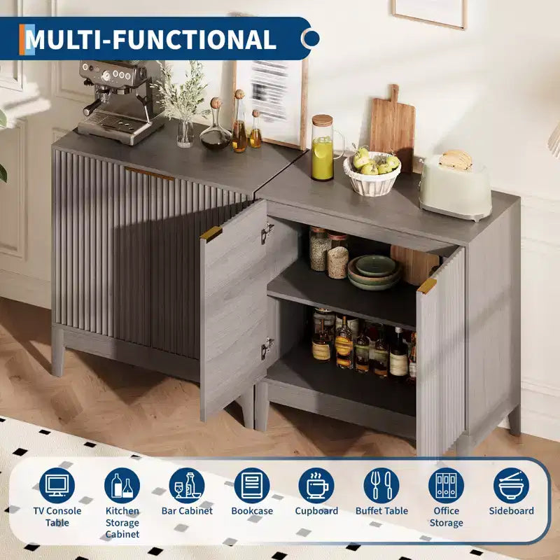 31,5" Buffet cannelé moderne avec 2 portes - Bahut du milieu du siècle, meuble de bar et console pour cuisine, salle à manger, entrée