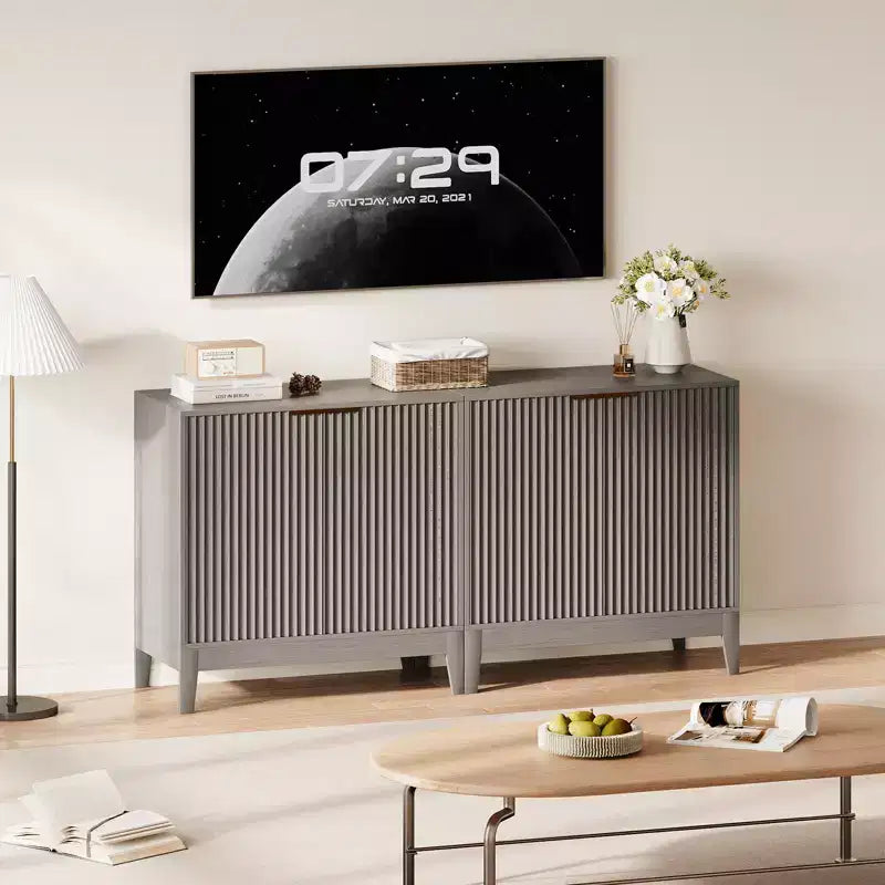 31,5" Buffet cannelé moderne avec 2 portes - Bahut du milieu du siècle, meuble de bar et console pour cuisine, salle à manger, entrée