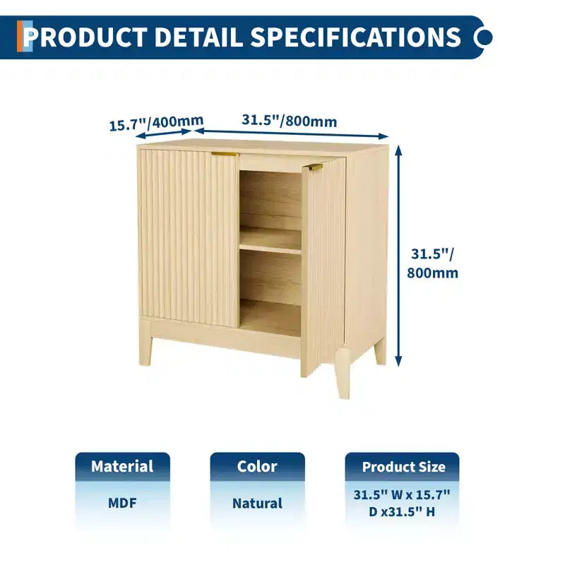 31,5" Buffet cannelé moderne avec 2 portes - Bahut du milieu du siècle, meuble de bar et console pour cuisine, salle à manger, entrée