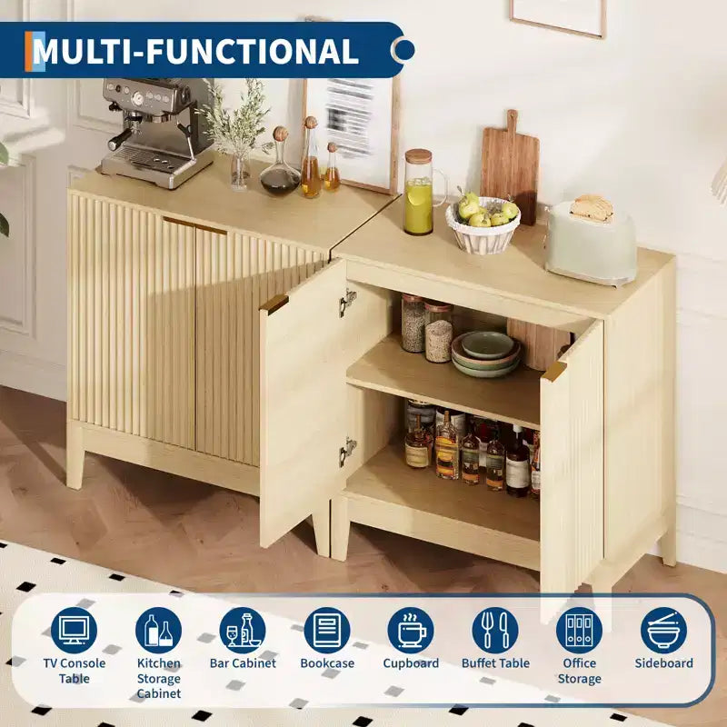 31,5" Buffet cannelé moderne avec 2 portes - Bahut du milieu du siècle, meuble de bar et console pour cuisine, salle à manger, entrée