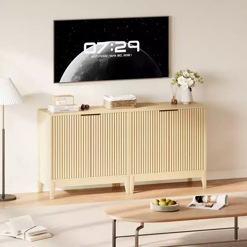 31,5" Buffet cannelé moderne avec 2 portes - Bahut du milieu du siècle, meuble de bar et console pour cuisine, salle à manger, entrée