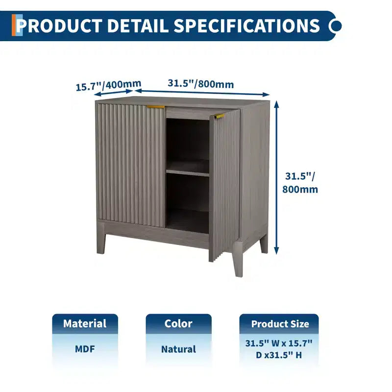 31,5" Buffet cannelé moderne avec 2 portes - Bahut du milieu du siècle, meuble de bar et console pour cuisine, salle à manger, entrée