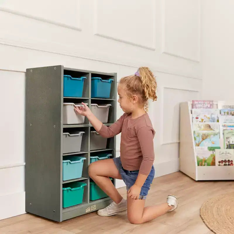 10-Cubby Mobile Storage Cabinet with Scoop Front Bins, Kids