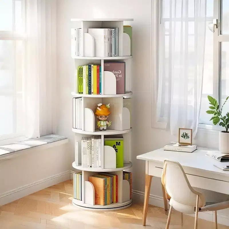 5-Tier 360° Rotating Bookshelf Tower, Natural Wood