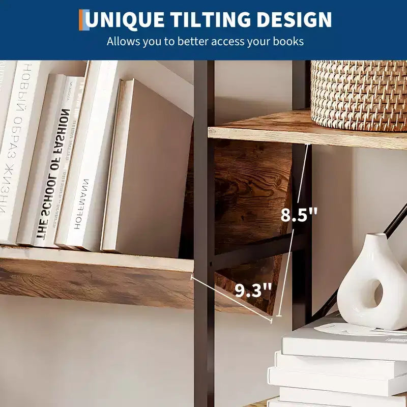 4-Tier Industrial Bookshelf, Triple Column Open Display, 72.8"W
