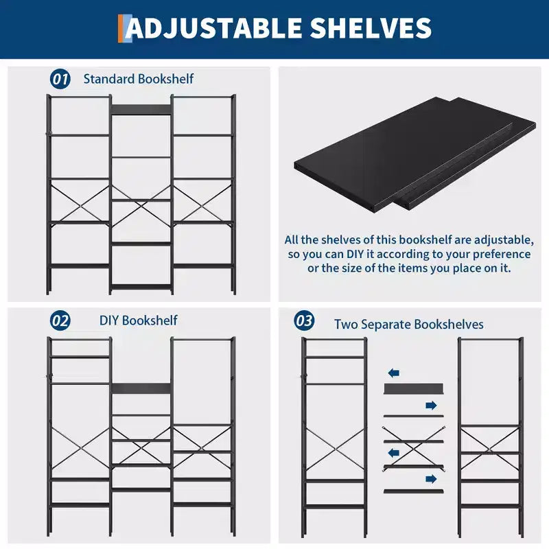 5-Tier Industrial Bookcase with 14 Open Shelves, 63.4"W