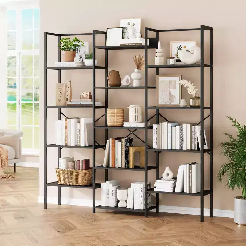5-Tier Industrial Bookcase with 14 Open Shelves, 63.4"W