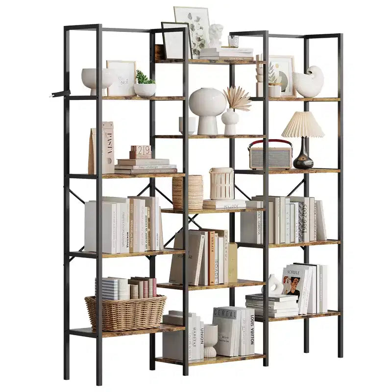 5-Tier Industrial Bookcase with 14 Open Shelves, 63.4"W