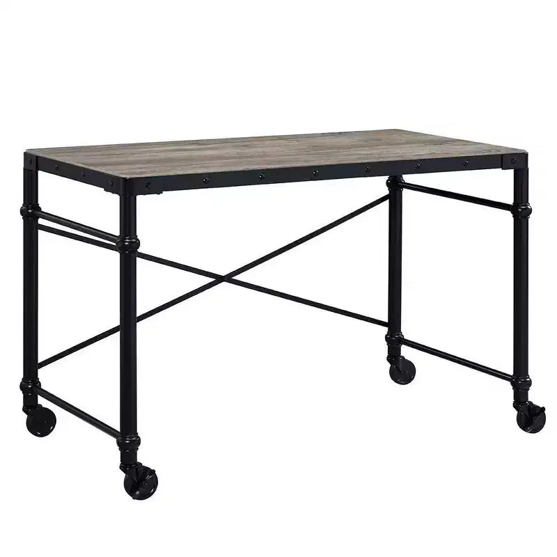 47" Industrial Writing Desk, Rustic Oak & Black