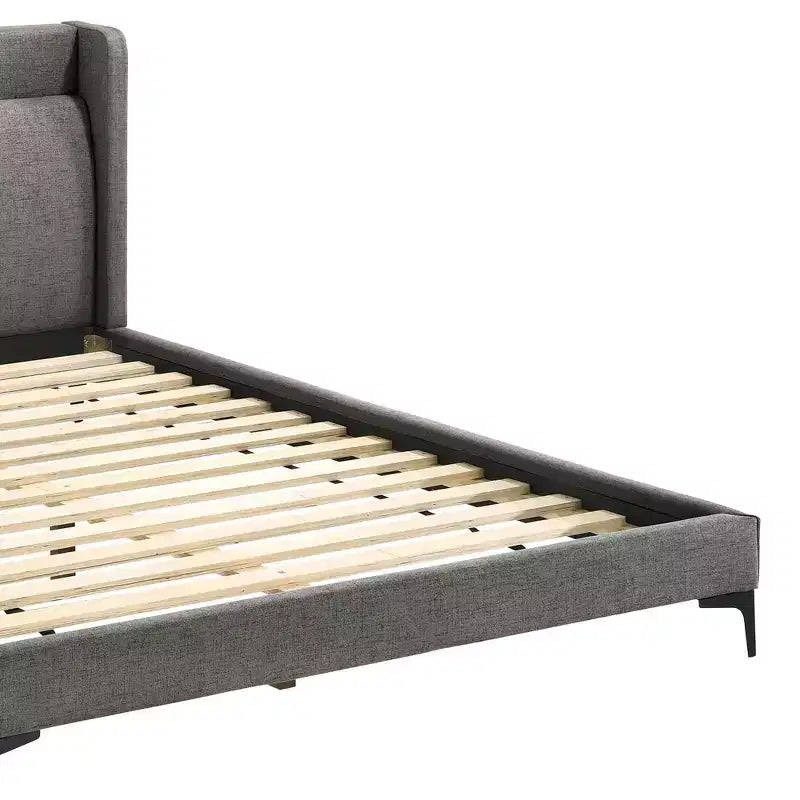 Queen Fabric Platform Bed, Gray with Black Metal Legs