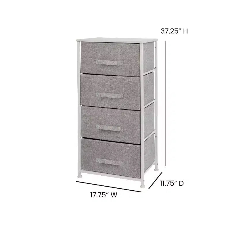 4-Drawer Vertical Storage Dresser, Wood Top with Cast Iron Frame and Fabric Drawers