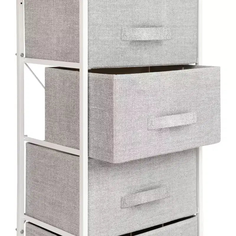 4-Drawer Vertical Storage Dresser, Wood Top with Cast Iron Frame and Fabric Drawers