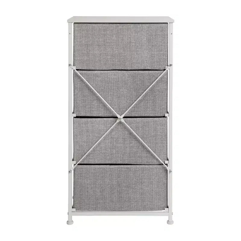4-Drawer Vertical Storage Dresser, Wood Top with Cast Iron Frame and Fabric Drawers