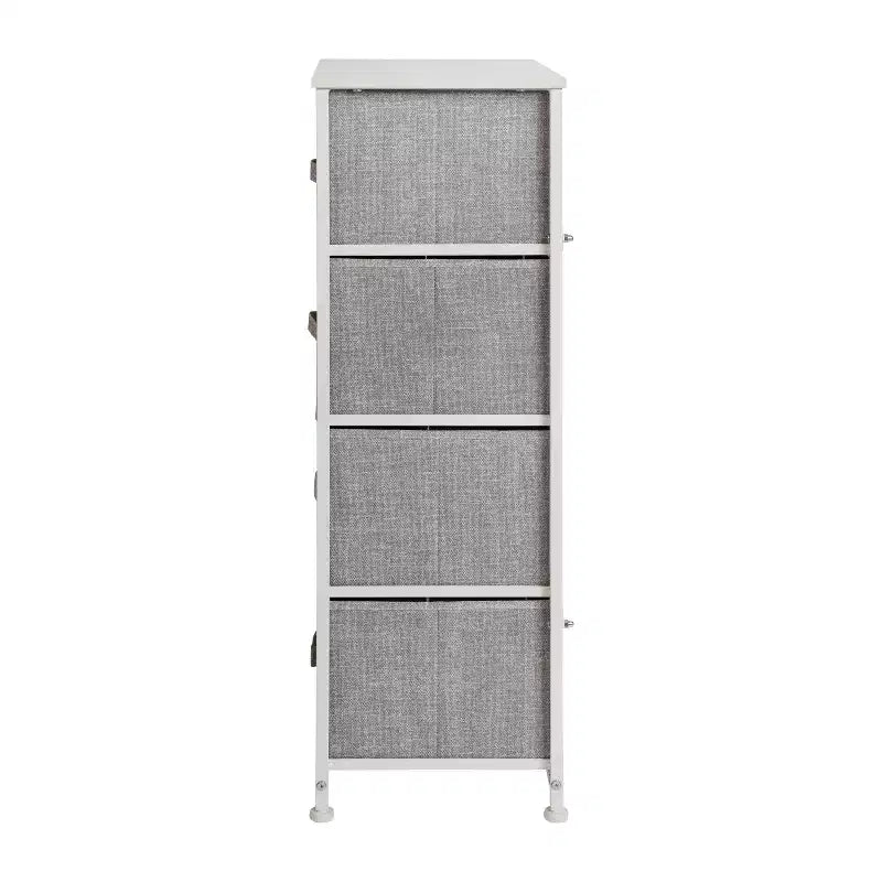 4-Drawer Vertical Storage Dresser, Wood Top with Cast Iron Frame and Fabric Drawers