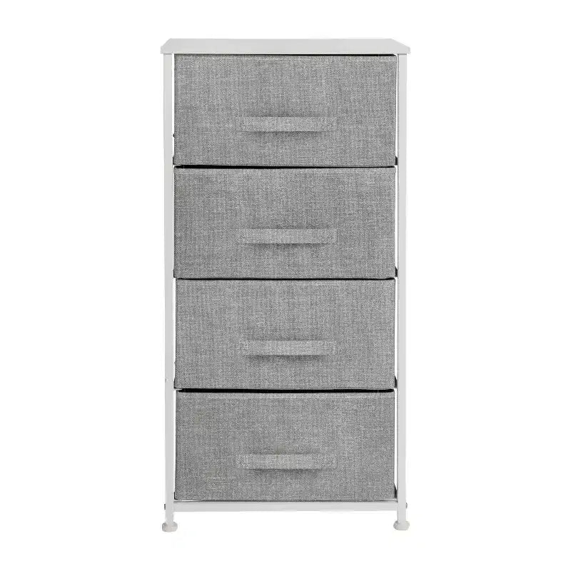 4-Drawer Vertical Storage Dresser, Wood Top with Cast Iron Frame and Fabric Drawers