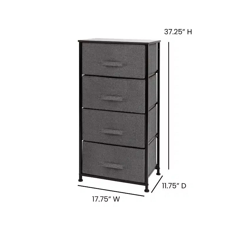 4-Drawer Vertical Storage Dresser, Wood Top with Cast Iron Frame and Fabric Drawers