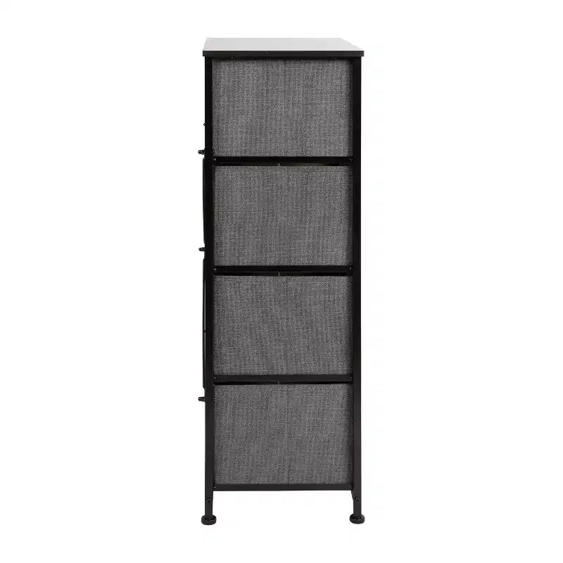 4-Drawer Vertical Storage Dresser, Wood Top with Cast Iron Frame and Fabric Drawers