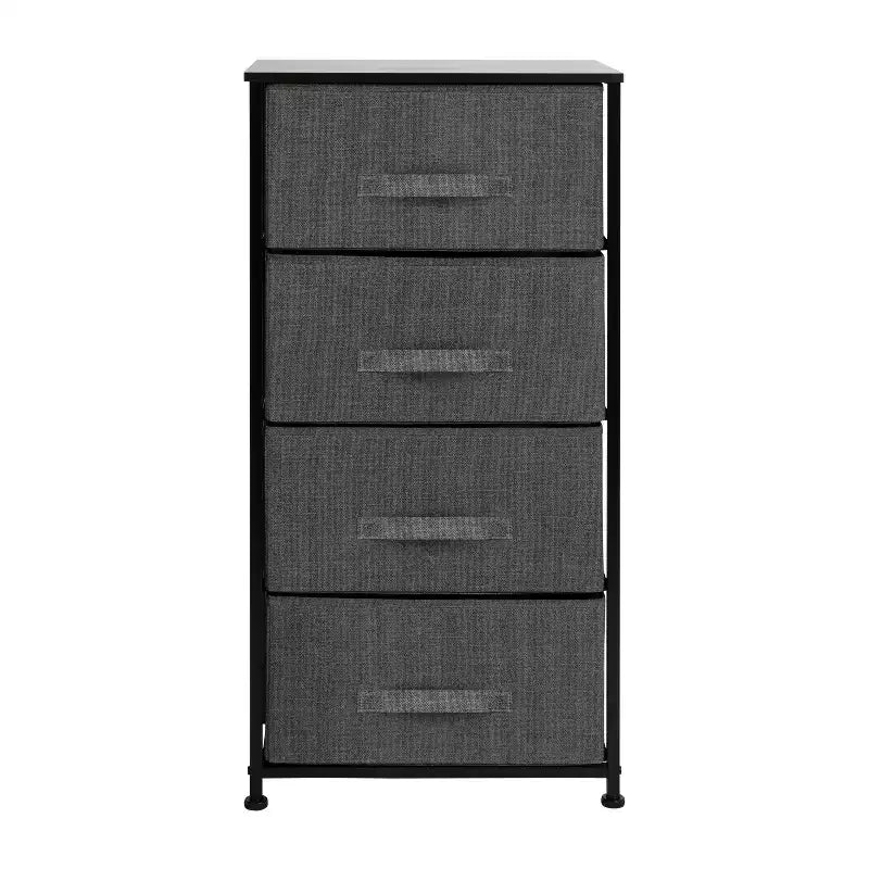 4-Drawer Vertical Storage Dresser, Wood Top with Cast Iron Frame and Fabric Drawers