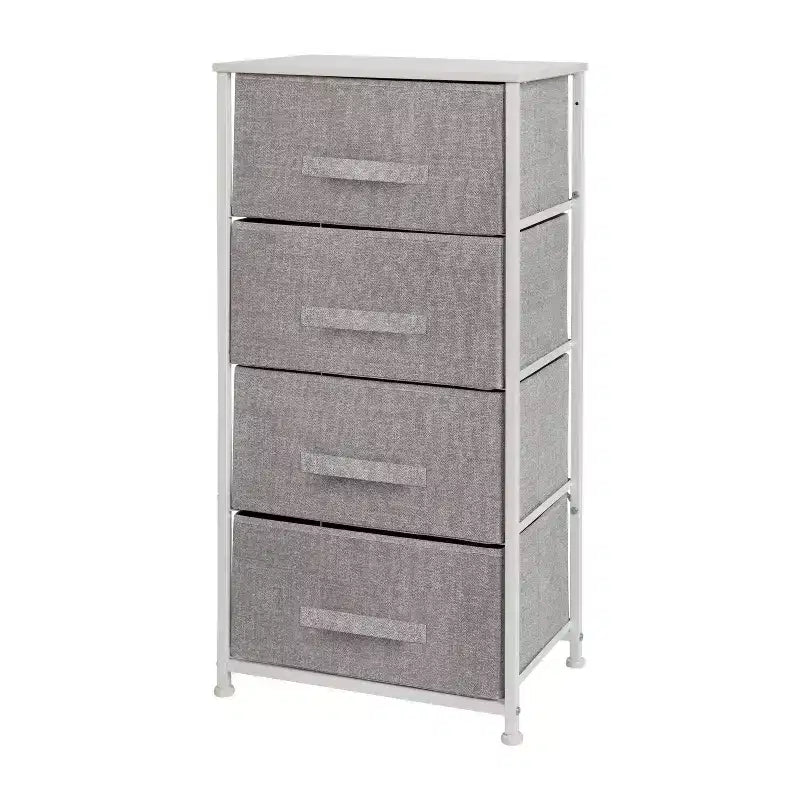 4-Drawer Vertical Storage Dresser, Wood Top with Cast Iron Frame and Fabric Drawers
