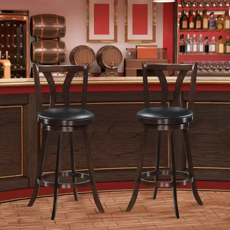 Tabourets de bar pivotants 29,5" avec pieds en bois d'hévéa, siège en cuir PVC