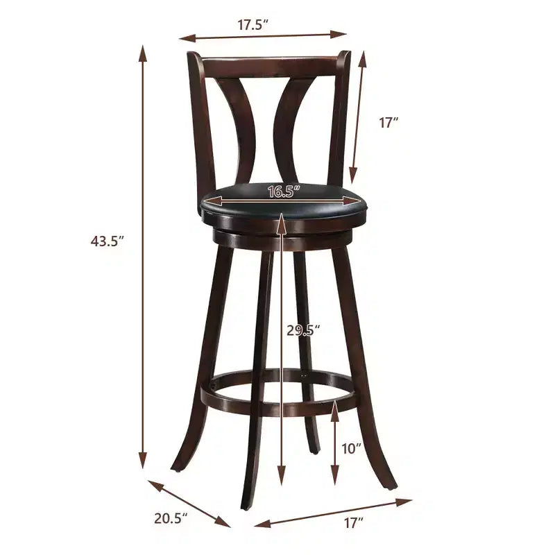 Tabourets de bar pivotants 29,5" avec pieds en bois d'hévéa, siège en cuir PVC