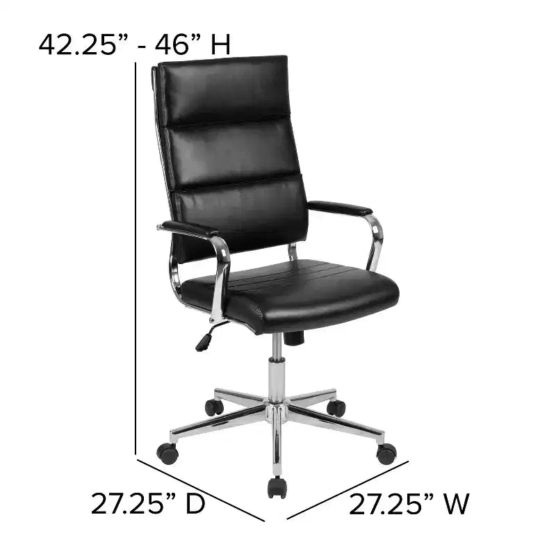 Fauteuil de bureau de direction ergonomique à haut dossier avec accoudoirs rembourrés en métal, pivotant à 360°