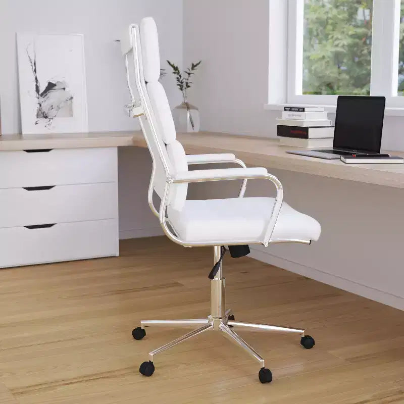 Fauteuil de bureau de direction ergonomique à haut dossier avec accoudoirs rembourrés en métal, pivotant à 360°