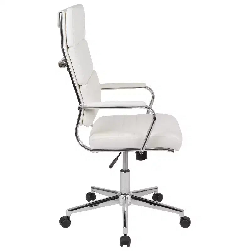 Fauteuil de bureau de direction ergonomique à haut dossier avec accoudoirs rembourrés en métal, pivotant à 360°