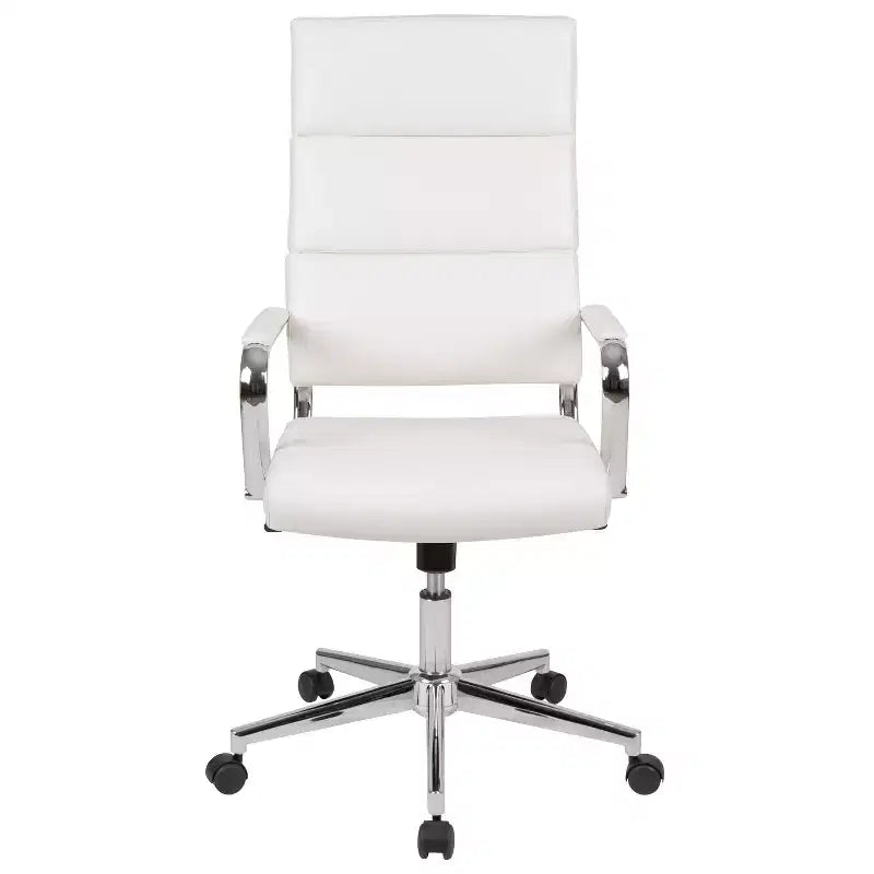 Fauteuil de bureau de direction ergonomique à haut dossier avec accoudoirs rembourrés en métal, pivotant à 360°
