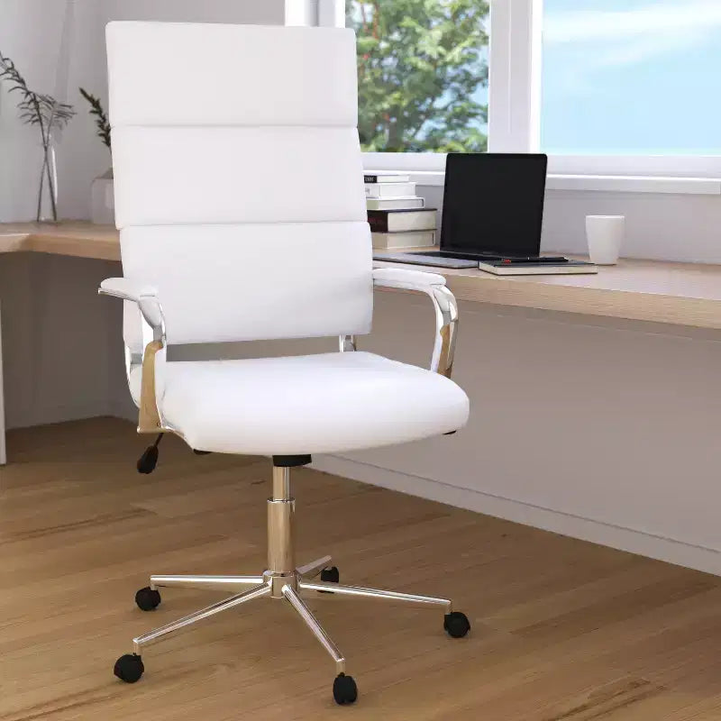 Fauteuil de bureau de direction ergonomique à haut dossier avec accoudoirs rembourrés en métal, pivotant à 360°