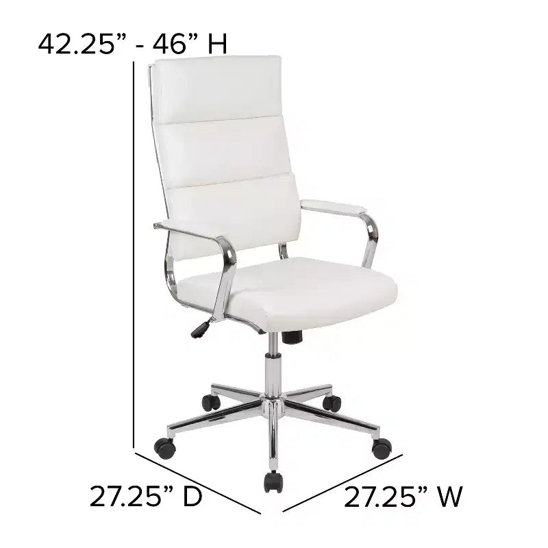 Fauteuil de bureau de direction ergonomique à haut dossier avec accoudoirs rembourrés en métal, pivotant à 360°